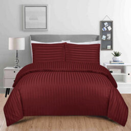 Ameha Stripe Duvet Cover Set With Pillowcase Soft Microfiber Burgundy King Size 230X220Cm - thumbnail 9