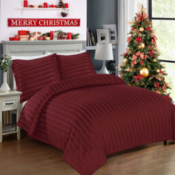 Ameha Stripe Duvet Cover Set With Pillowcase Soft Microfiber Burgundy King Size 230X220Cm - thumbnail 3
