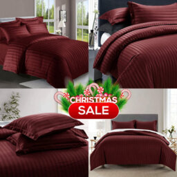 Ameha Stripe Duvet Cover Set With Pillowcase Soft Microfiber Burgundy King Size 230X220Cm