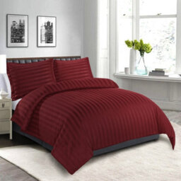 Ameha Stripe Duvet Cover Set With Pillowcase Soft Microfiber Burgundy King Size 230X220Cm - thumbnail 6