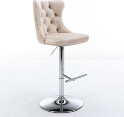 HomeTouch Set Of 6 Luxury Beige Velvet Swivel Bar Stools - thumbnail 3
