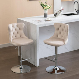 HomeTouch Set Of 6 Luxury Beige Velvet Swivel Bar Stools - thumbnail 1