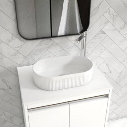 Royal Bathrooms Orion 600mm Matt White Wall Hung Plain White Countertop Vanity Unit 2 Drawer With Lyon Basin & Chrome Accent Trim - thumbnail 5
