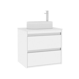 Royal Bathrooms Orion 600mm Matt White Wall Hung Plain White Countertop Vanity Unit 2 Drawer With Lyon Basin & Chrome Accent Trim - thumbnail 6