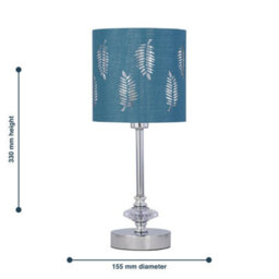 First Choice Lighting Set Of 2 Chrome Jewelled Table Lamps With Teal Fern Shades - thumbnail 7