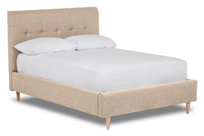 Divan Base Direct Starlight Shaped Headboard With Shallow Buttoning Bed Base Only 4Ft Small Double- Opera Natural - image 1