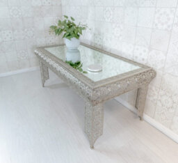 Downton Interiors Silver Embossed Metal Mirrored Glass Coffee Table - Agadir Range - thumbnail 3