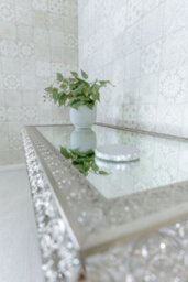 Downton Interiors Silver Embossed Metal Mirrored Glass Coffee Table - Agadir Range - thumbnail 4