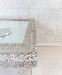 Downton Interiors Silver Embossed Metal Mirrored Glass Coffee Table - Agadir Range - thumbnail 5