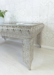 Downton Interiors Silver Embossed Metal Mirrored Glass Coffee Table - Agadir Range - thumbnail 6