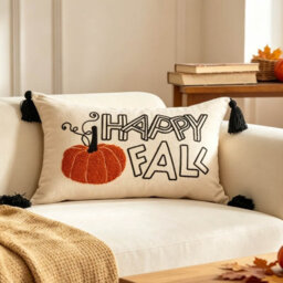 Amorly Happy Fall Pumpkin Lumbar Cushion Cover 30X50Cm, Black Tassel Retro Farmhouse Pillow Case Only No Insert For Fall Home Decor - thumbnail 2