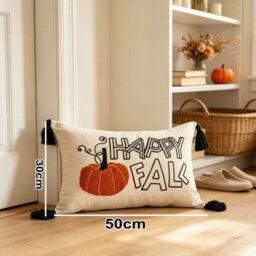 Amorly Happy Fall Pumpkin Lumbar Cushion Cover 30X50Cm, Black Tassel Retro Farmhouse Pillow Case Only No Insert For Fall Home Decor - thumbnail 3