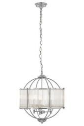 Orsina Modern Round Pendant Lamp, Crystal Glass Shade Hanging Light With Silver Finish, Globe Ceiling Fixture