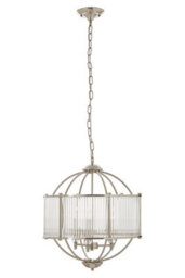 Orsina Modern Round Pendant Lamp, Crystal Glass Shade Hanging Light With Silver Finish, Globe Ceiling Fixture - thumbnail 5