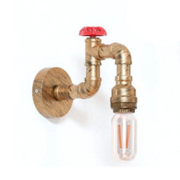 Industrial Steampunk Wall Light Water Pipe Led E27 Wall Sconce With Red Valve And Back Box, Retro Metal Wall Lamp Fixture