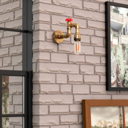 Industrial Steampunk Wall Light Water Pipe Led E27 Wall Sconce With Red Valve And Back Box, Retro Metal Wall Lamp Fixture - thumbnail 7