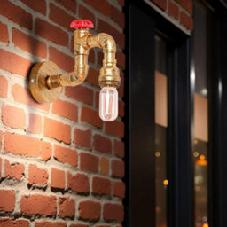 Industrial Steampunk Wall Light Water Pipe Led E27 Wall Sconce With Red Valve And Back Box, Retro Metal Wall Lamp Fixture - thumbnail 6
