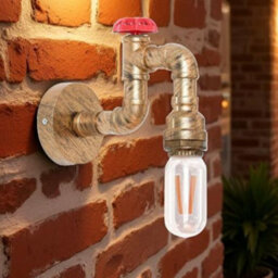 Industrial Steampunk Wall Light Water Pipe Led E27 Wall Sconce With Red Valve And Back Box, Retro Metal Wall Lamp Fixture - thumbnail 2