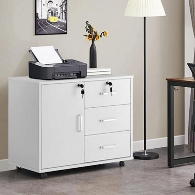 White Office Filing Cabinet Mobile Printer Stand File Storage Drawers Wheels - image 1