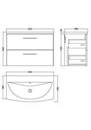 Balterley  Modern Bathroom Wall Hung 2 Soft Close Drawer Vanity Unit & Curved Basin, Satin Grey, 800mm - thumbnail 2