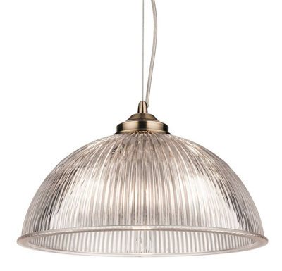 Luminosa Lighting Luminosa Ashford 1 Light Ceiling Pendant Antique Brass With Clear Ribbed Glass, E27