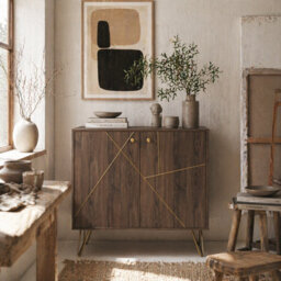 Wyld Haus Fafi Napa Brown Sideboard With Gold-Tone Steel Line Detailing And Hairpin Legs, 80W X 37D X 77H Cm