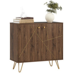 Wyld Haus Fafi Napa Brown Sideboard With Gold-Tone Steel Line Detailing And Hairpin Legs, 80W X 37D X 77H Cm - thumbnail 2