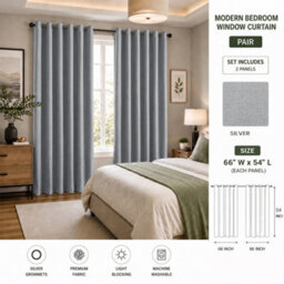 Aspire Homeware Silver Linen 100% Blackout Curtain Thermal Insulated Eyelet Curtain Pair (W)168Cm X (D)137Cm With Tie Back - thumbnail 7