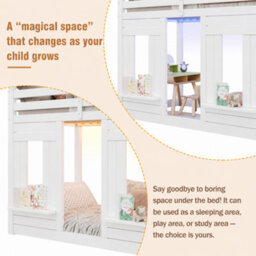 Modernluxe 3Ft Bunk Bed, Loft Bed, 90X190Cm, Children's Bed, With Led, Fall Protection And Storage Stairs, Window Shape, White - thumbnail 5