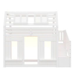 Modernluxe 3Ft Bunk Bed, Loft Bed, 90X190Cm, Children's Bed, With Led, Fall Protection And Storage Stairs, Window Shape, White - thumbnail 8