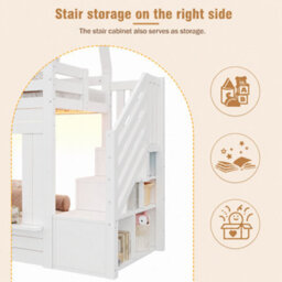 Modernluxe 3Ft Bunk Bed, Loft Bed, 90X190Cm, Children's Bed, With Led, Fall Protection And Storage Stairs, Window Shape, White - thumbnail 7