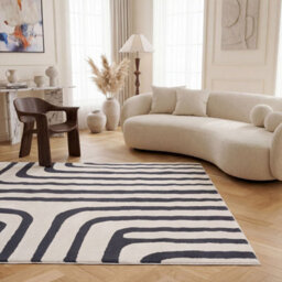 The Rugs Loft Navy And Ivory Curved Line Living Room Area Rug And Runners Soft Pile - thumbnail 4
