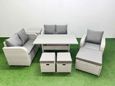 Fimous High Back Poly Rattan Garden Furniture Set Reclining Chair Loveseat Sofa Indoor Outdoor Set 3 Stools Side Table - image 1
