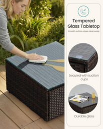 LEDREM Pe Polyrattan Garden Furniture Set With Handwoven Corner Sofa, Cushions And Glass Table, Brown And Taupe - thumbnail 8