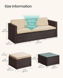 LEDREM Pe Polyrattan Garden Furniture Set With Handwoven Corner Sofa, Cushions And Glass Table, Brown And Taupe - thumbnail 6