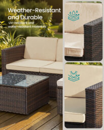 LEDREM Pe Polyrattan Garden Furniture Set With Handwoven Corner Sofa, Cushions And Glass Table, Brown And Taupe - thumbnail 4