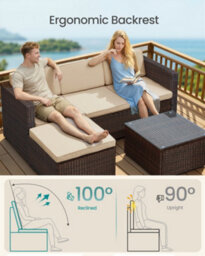 LEDREM Pe Polyrattan Garden Furniture Set With Handwoven Corner Sofa, Cushions And Glass Table, Brown And Taupe - thumbnail 5