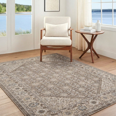 Livabliss Arda-Vintage Taupe Brown Grey Traditional Boho Fringe Living Dining Bedroom Rug 200 X 290 Cm Easy Care, Non Shedding - image 1