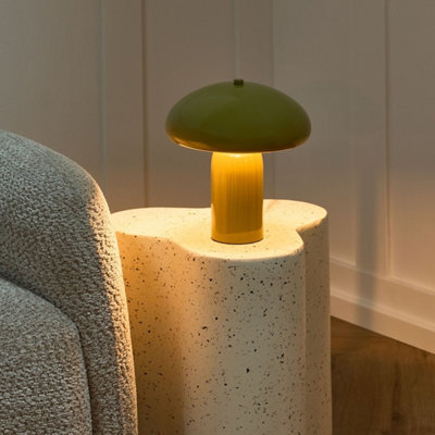 Beliani Olive Green Mushroom Dome Table Lamp With Iron Base, 22 Cm - Retro Mid-Century Bedside Lamp - image 1