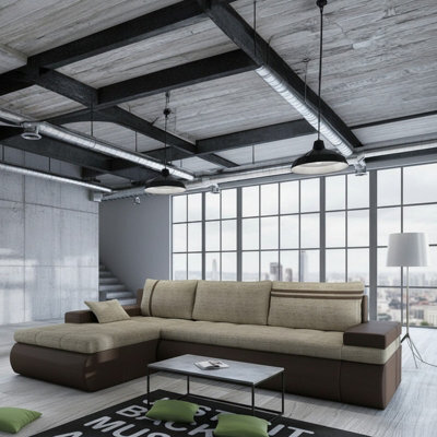 Oslo Living Room Sleeper Corner Sofa With Storage Bed Function Chipboard Wood Frame Hr Foam Beige And Brown Left - image 1