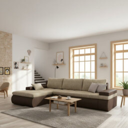 Oslo Living Room Sleeper Corner Sofa With Storage Bed Function Chipboard Wood Frame Hr Foam Beige And Brown Left - thumbnail 3