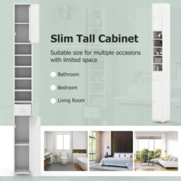 Gainoom Bathroom Tall Cabinet Slim Freestanding Storage Organizer Cupboard With 2 Doors - thumbnail 9
