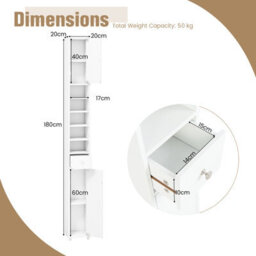 Gainoom Bathroom Tall Cabinet Slim Freestanding Storage Organizer Cupboard With 2 Doors - thumbnail 2