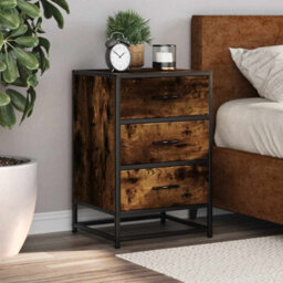 Berkfield Bedside Cabinet Smoked Oak 40X34.5X60 Cm Engineered Wood And Metal