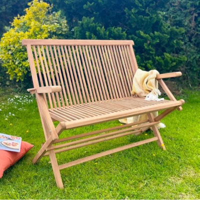Folding Garden Bench With Arms Wooden - Solid Teak Wood - 2 Seater Garden Bench - 100Cm - image 1