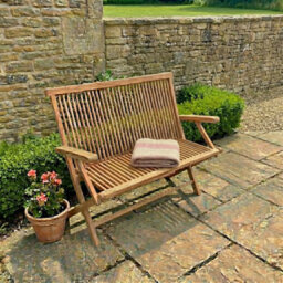 Folding Garden Bench With Arms Wooden - Solid Teak Wood - 2 Seater Garden Bench - 100Cm - thumbnail 5