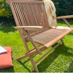 Folding Garden Bench With Arms Wooden - Solid Teak Wood - 2 Seater Garden Bench - 100Cm - thumbnail 3