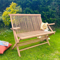 Folding Garden Bench With Arms Wooden - Solid Teak Wood - 2 Seater Garden Bench - 100Cm - thumbnail 2