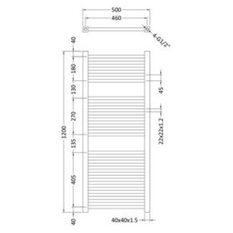 Balterley Heated Vertical Towel Ladder Rail With Square Rails - 1167 Btu - 1200mm X 500mm - Chrome - thumbnail 2