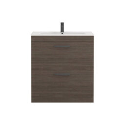 Royal Bathrooms Turin Grey Elm 800mm Floor Standing Vanity Unit 2 Drawer With Minimalist Basin Sink & Matt Black Handles - thumbnail 6